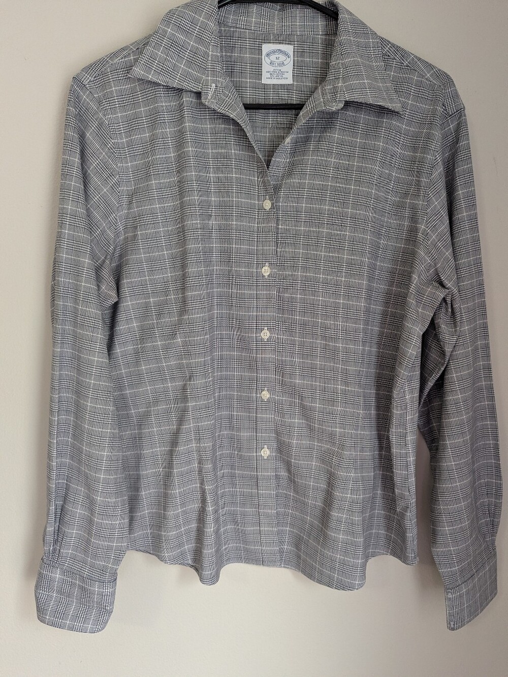 Brooks Brothers Gray And White Plaid Fitted Button-Up Shirt - Women's Size 12